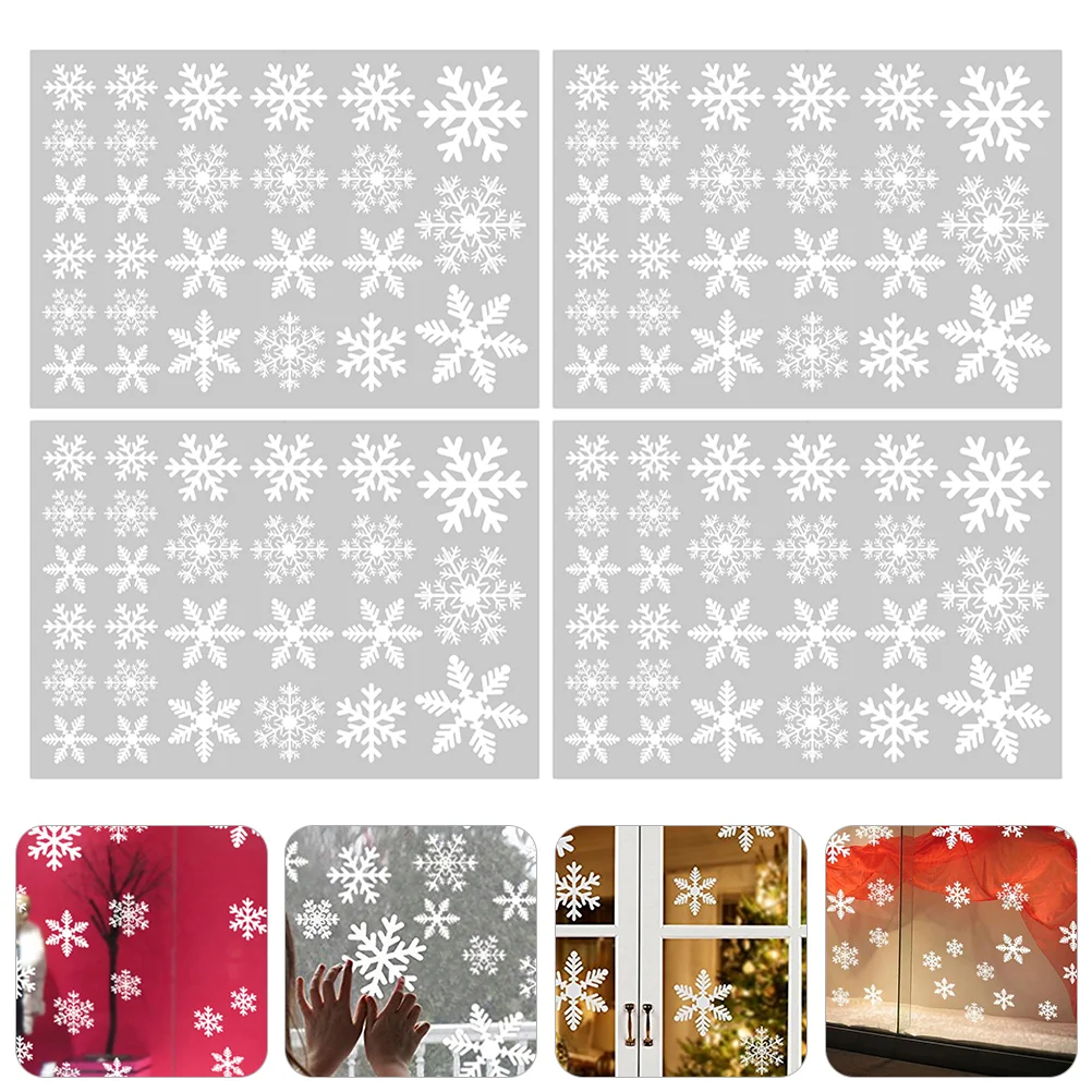 

4 Sheets of Christmas Window Film Decor Snowflake Wall Decals Xmas Window Stickers Snowflake Glass Decals