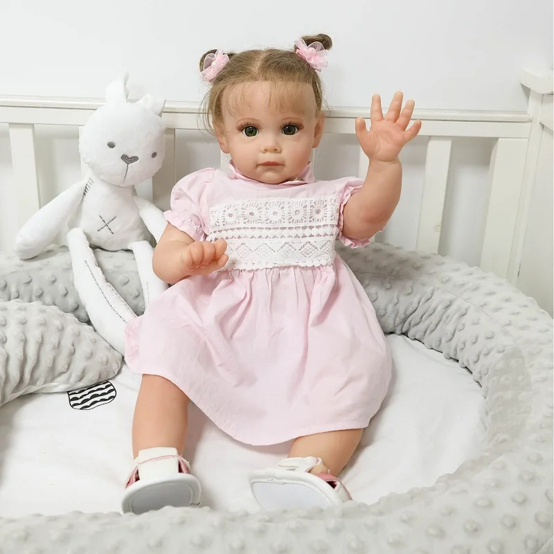 

New Arrive 60 CM Reborn Dolls Long Hair Lifelike Soft Silicone Cloth Body Newborn Toys Kids Birthday XMAS Gift