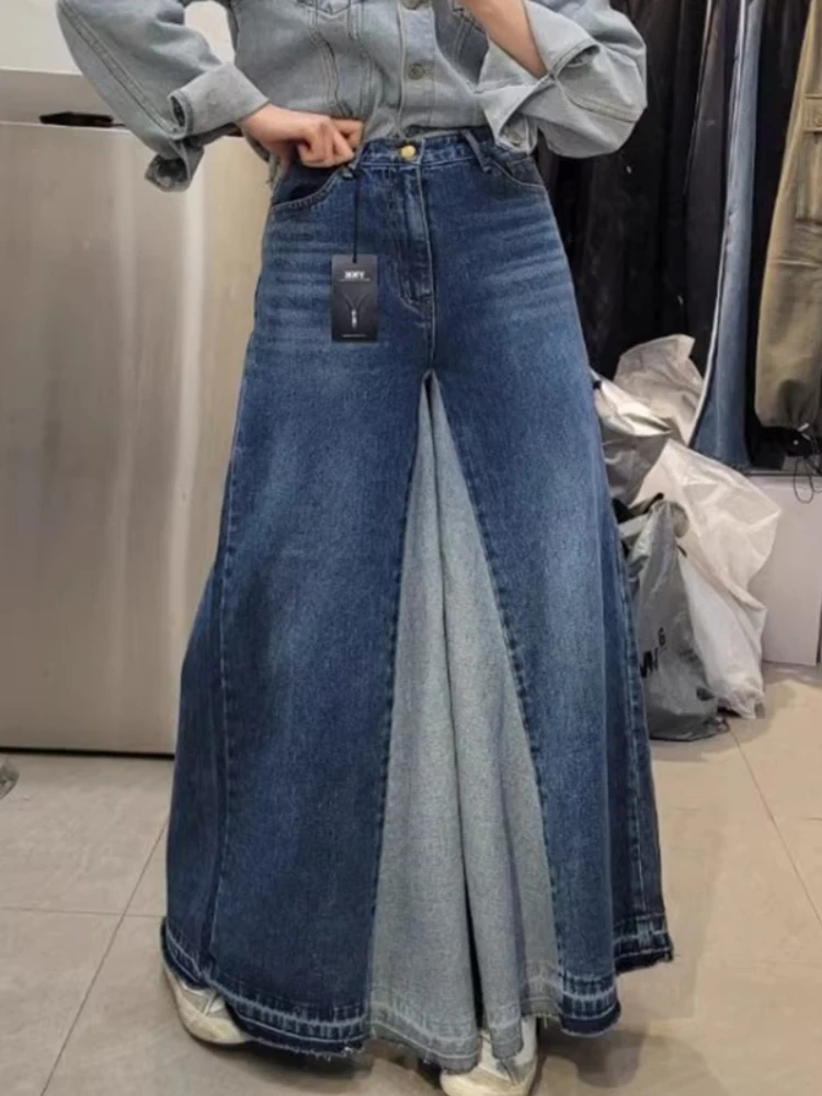 Корейские модные джинсы в стиле пэчворк с высокой талией весна-осень винтажные