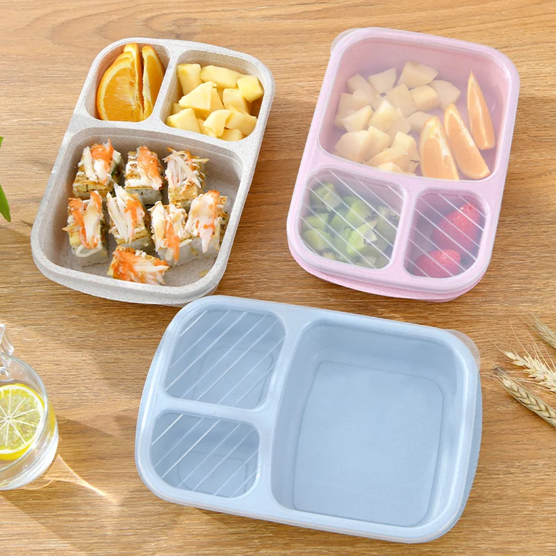 

Microwave Bento Lunch Box Picnic Food Fruit Container Storage Box Kids Adult Portable Japanese Wheat Straw Separate Lunch Boxes