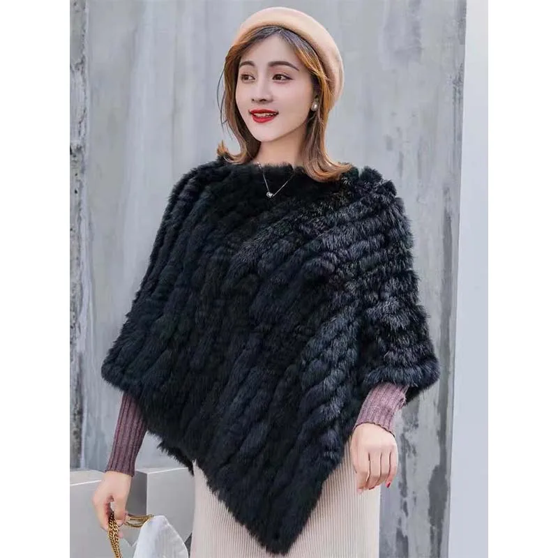 New Winter Solid Color Rabbit Fur Tassel Coat Women Fashion Warm Fur Coats Outerwear Fake Fur Shawl Knit Women Clothing