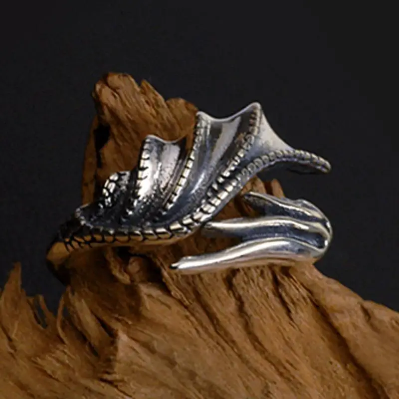 

Vintage Fashion Silver Men's Ring Dragon Wing Adjustable Women's Party Jewelry Gift