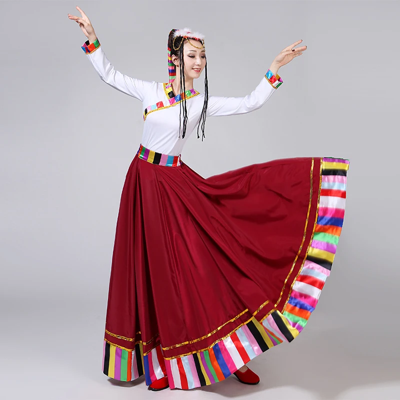 Chinese Traditional Costume Stage Dance Wear Folk Costumes Performance Festival Tibetan Outfit Long Skirts for Women Dancing
