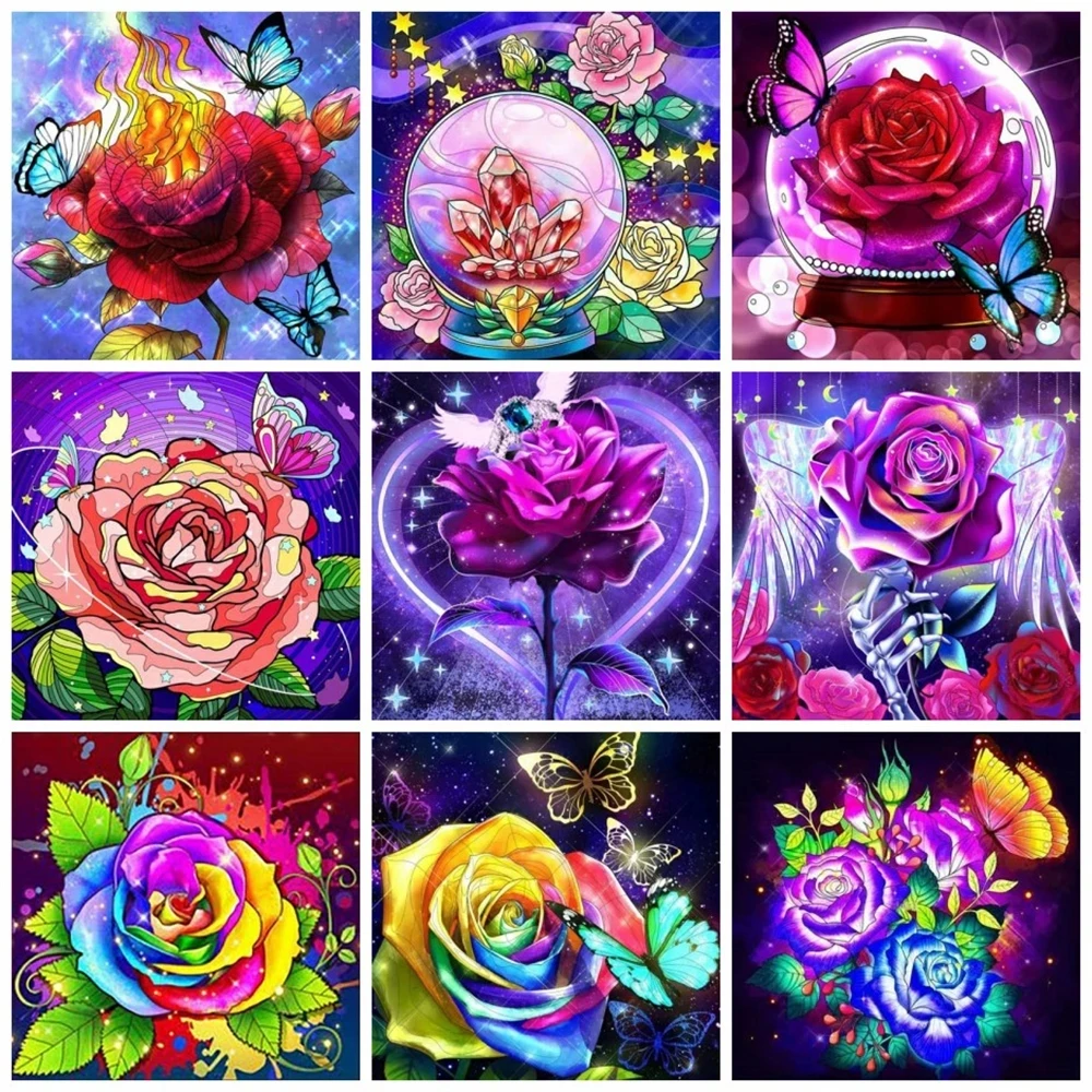 

Алмазная живопись, искусственный цветок, домашний декор, вышивка крестиком, фантазия, бабочка стразы, картина, подарок ручной работы