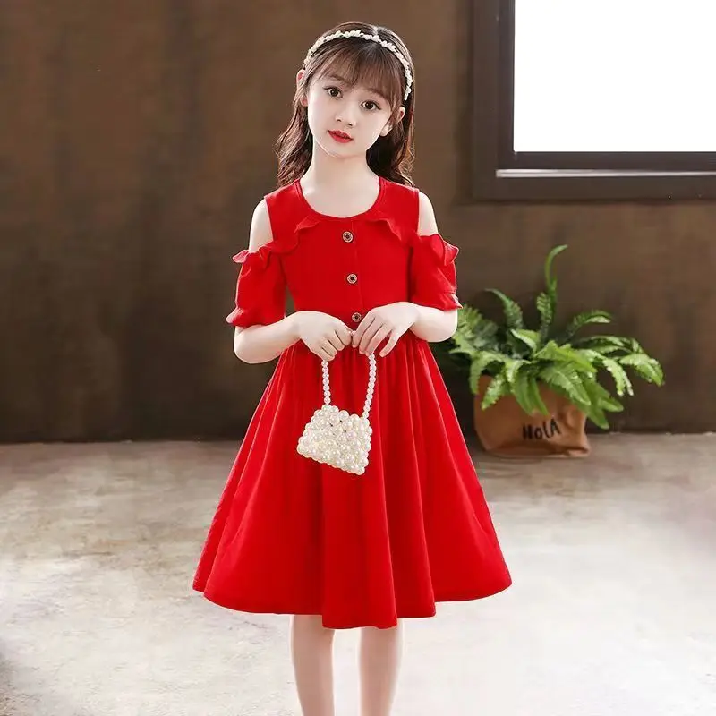 

2023 Summer Girls Chiffon Dress New Children's Elegant Short Sleeve Princess Dress