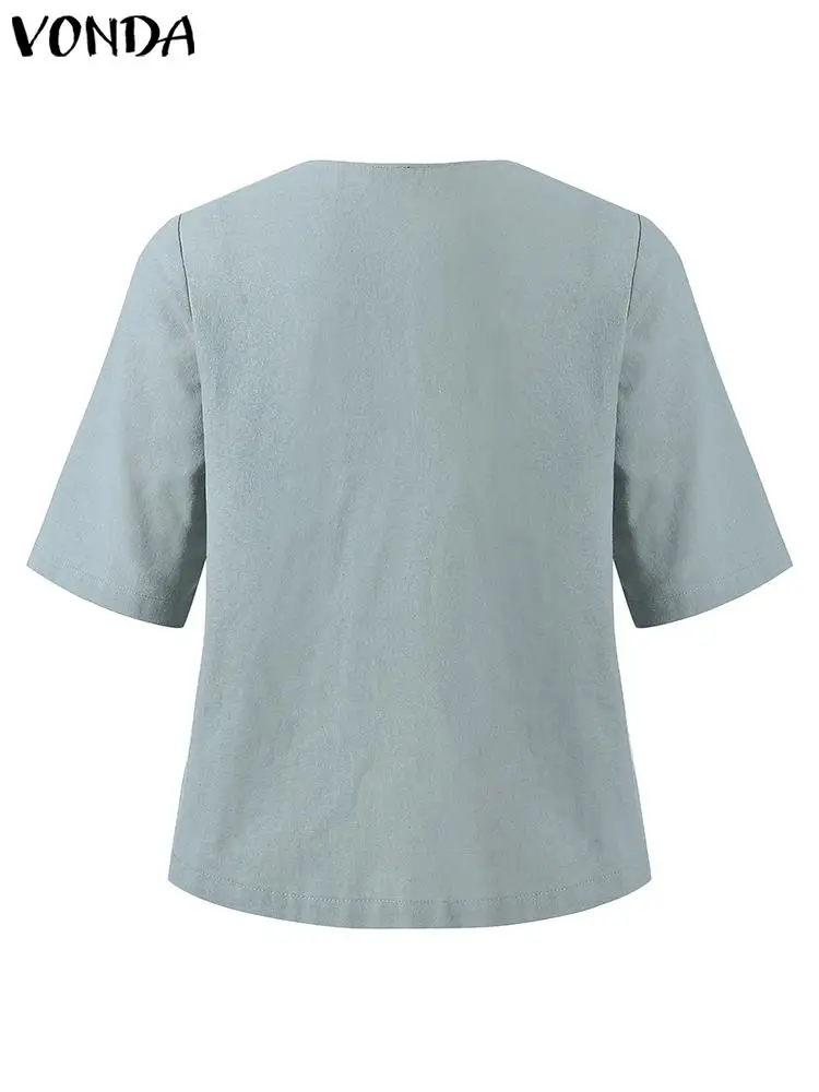 VONDA Fashion Women Blazer 2023 Casual Short Sleeve Blazer Elegant Coat Lady Office Button Outerwear Fashion Overcoat Oversized