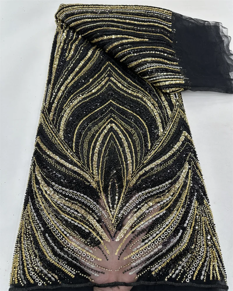 Роскошная африканская Тюлевая кружевная ткань с бусинами 2024 нигерийская ручной