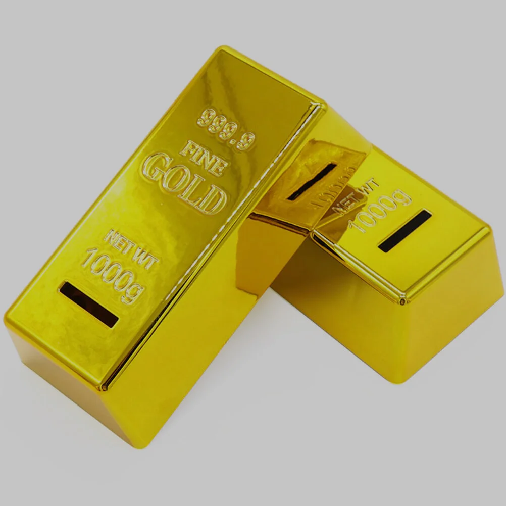 

Gold Bullion Piggy Bank Decor Bar Shaped Money Container Artificial Golden Brick Saving Pot Coin Holder Household