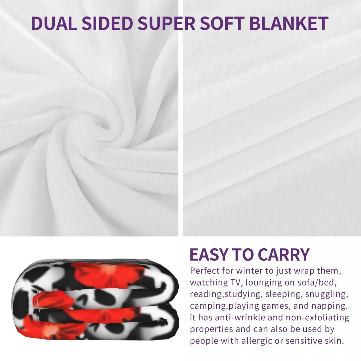 Супермягкое Флисовое одеяло с капюшоном и принтом красных цветов |