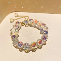 lovoacc summer sweet 3 designs crystal beaded bracelets for women purple pink transparent adjustable circle bracelets jewelry