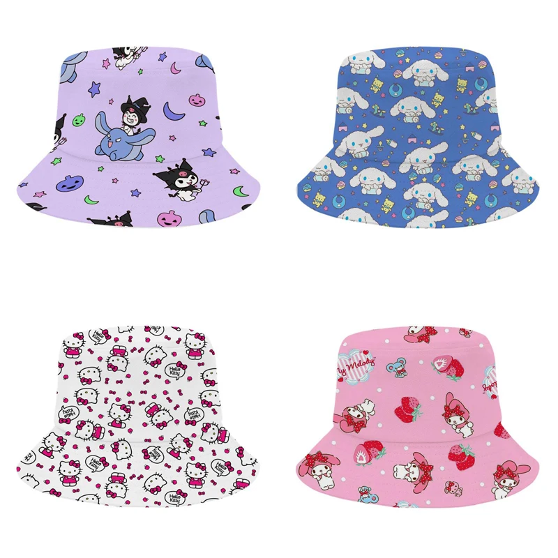 

Sanrios аниме Kawaii Cinnamoroll My Melody Hellokittys Рыбацкая шляпа летняя Уличная Повседневная и универсальная большая Солнцезащитная шляпа