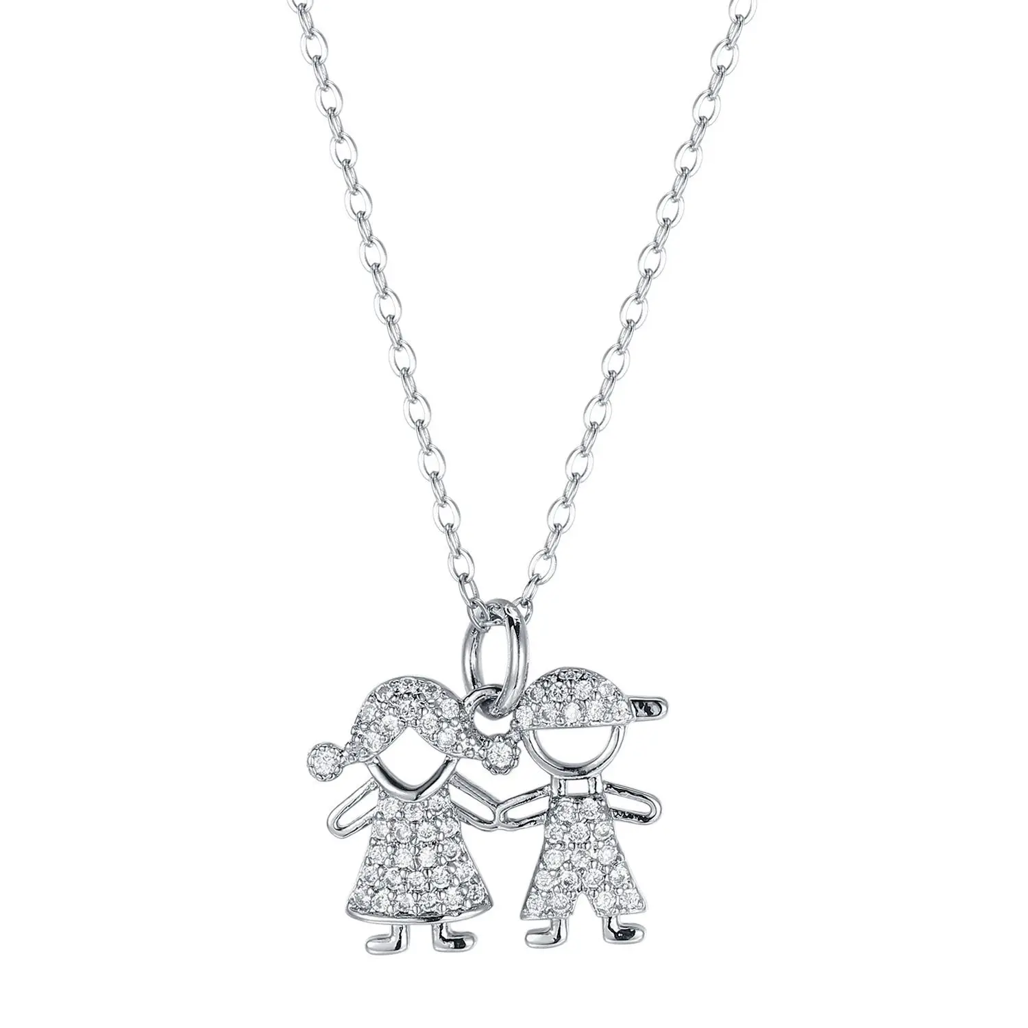 

Hot selling 925S silver simple men and women's dolls with full diamond pendant collarbone cute simple couple necklace for women