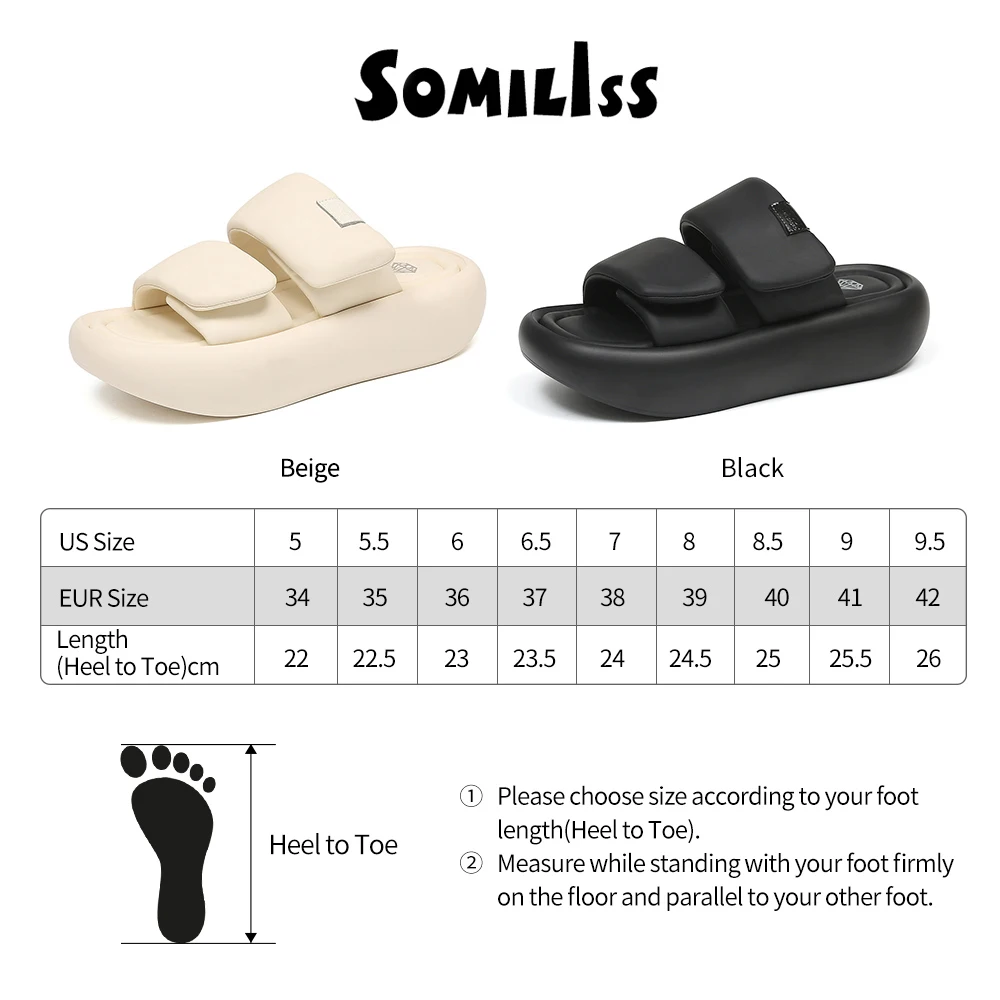 SOMILISS Women Summer Platform Sandal Slipper Hook And Loop Fastener Microfiber Leather Fashion Flat Casual Shoes for Women