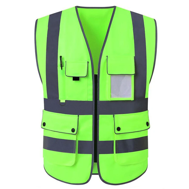 High Visibility Reflective Vest Zipper Front Safety With Strips Construction Workwear
