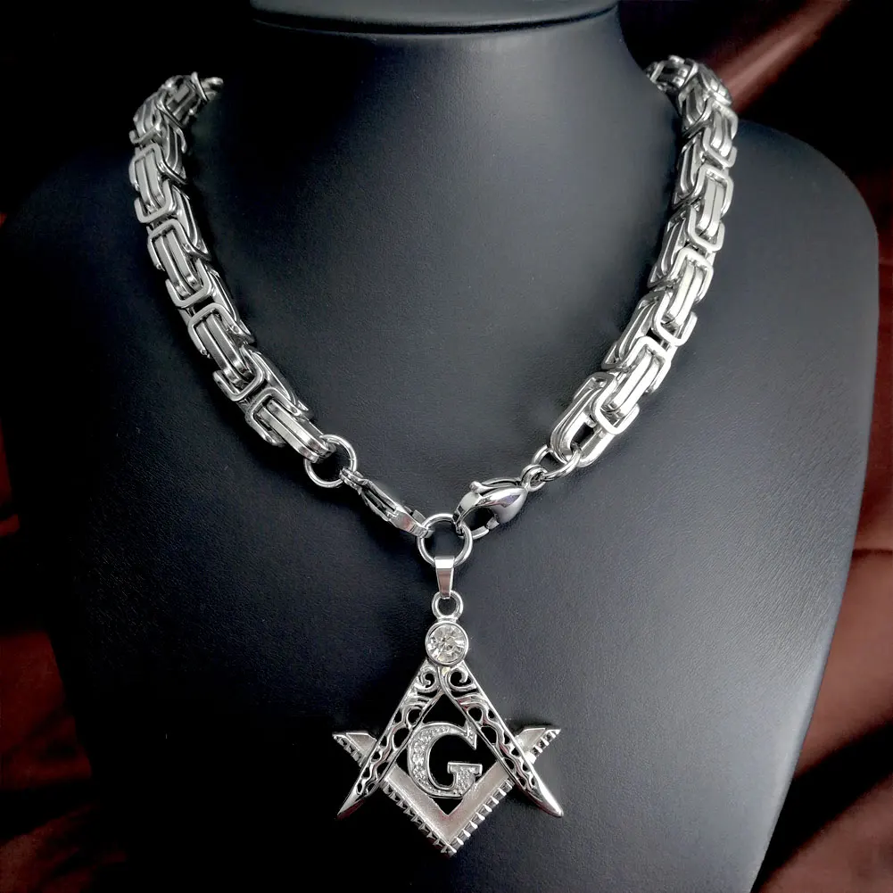 

Men Women White Gold Tone 316L Stainless Steel Freemasonry Masonic Mason Pendant Necklace N427