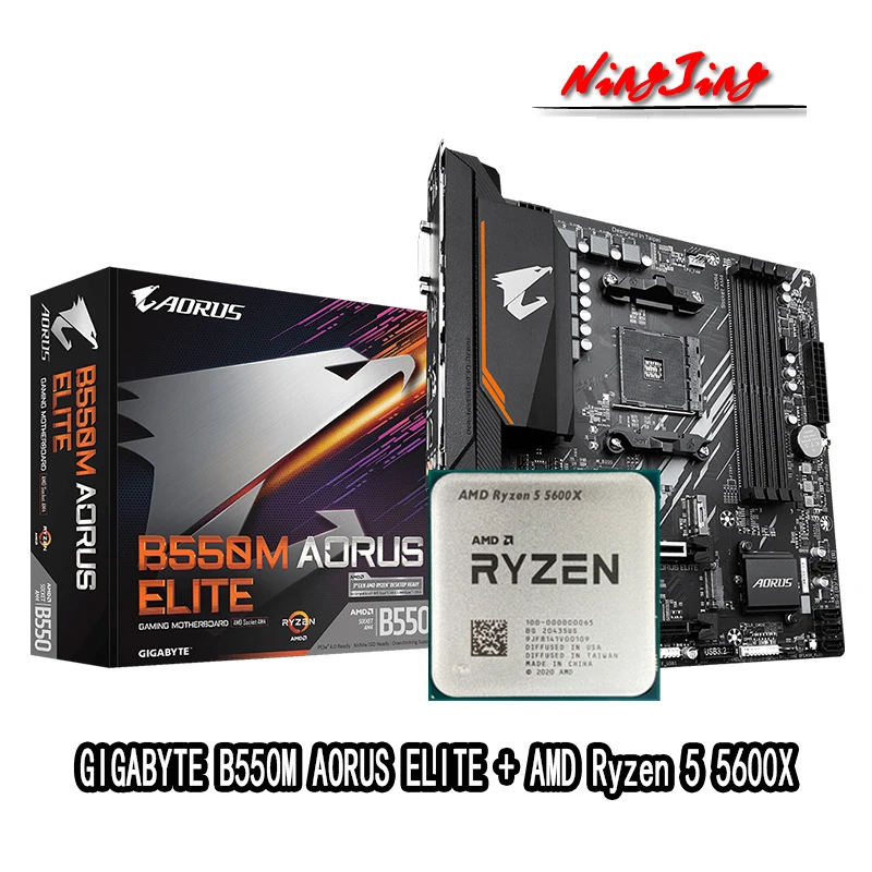 

AMD Ryzen 5 5600X R5 5600X CPU + GA B550M AORUS ELITE Motherboard Suit Socket AM4 All new but without cooler