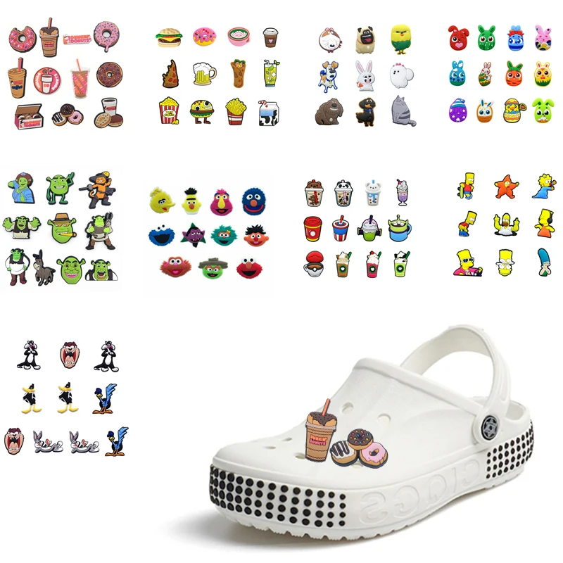 

6-16PCS a Set Cartoon Animatio Coffee Shoe Charms Accessories Buckle Clog Decorations DIY Wristbands Croc Jibz Kids Party Gift