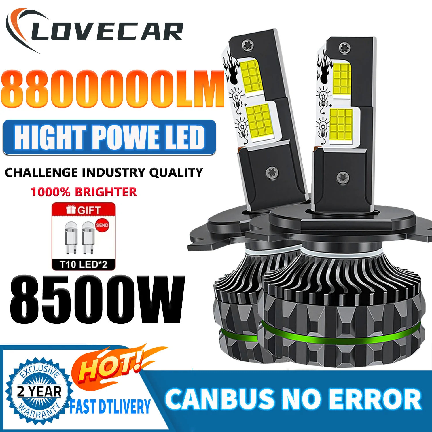 LOVECAR 8500W LED H4 Белый Яркий 8000000LM Лампы Комбинированный Свет дальнего света Светодиодные фары Лампы Turbo 12 В 24 В Супер яркая лампа