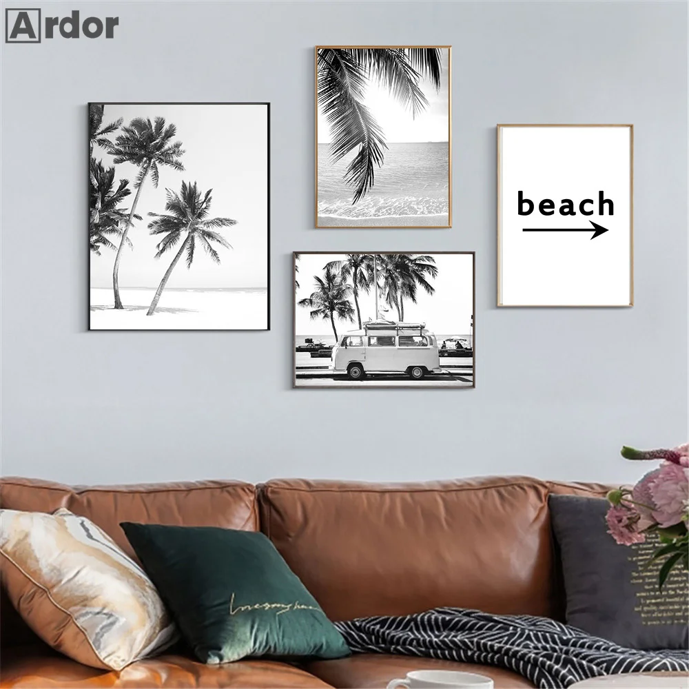 

Beach Coconut Tree Landscape Art Poster Painting Palm Leaf Posters Sea Canvas Print Nordic Wall Art Pictures Living Room Decor