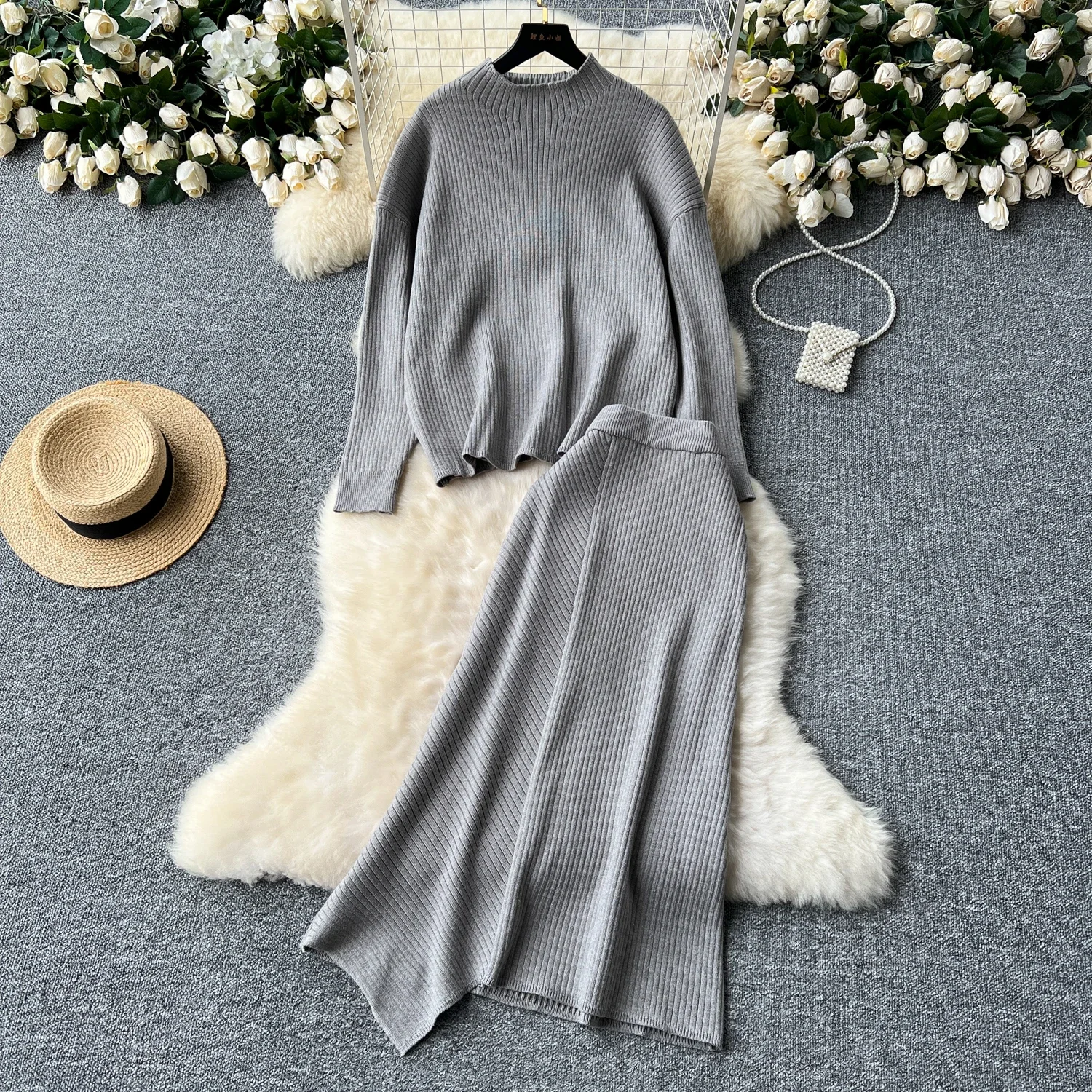 Комплект пляжный из двух предметов базовый пикантный Свободный вязаный комплект