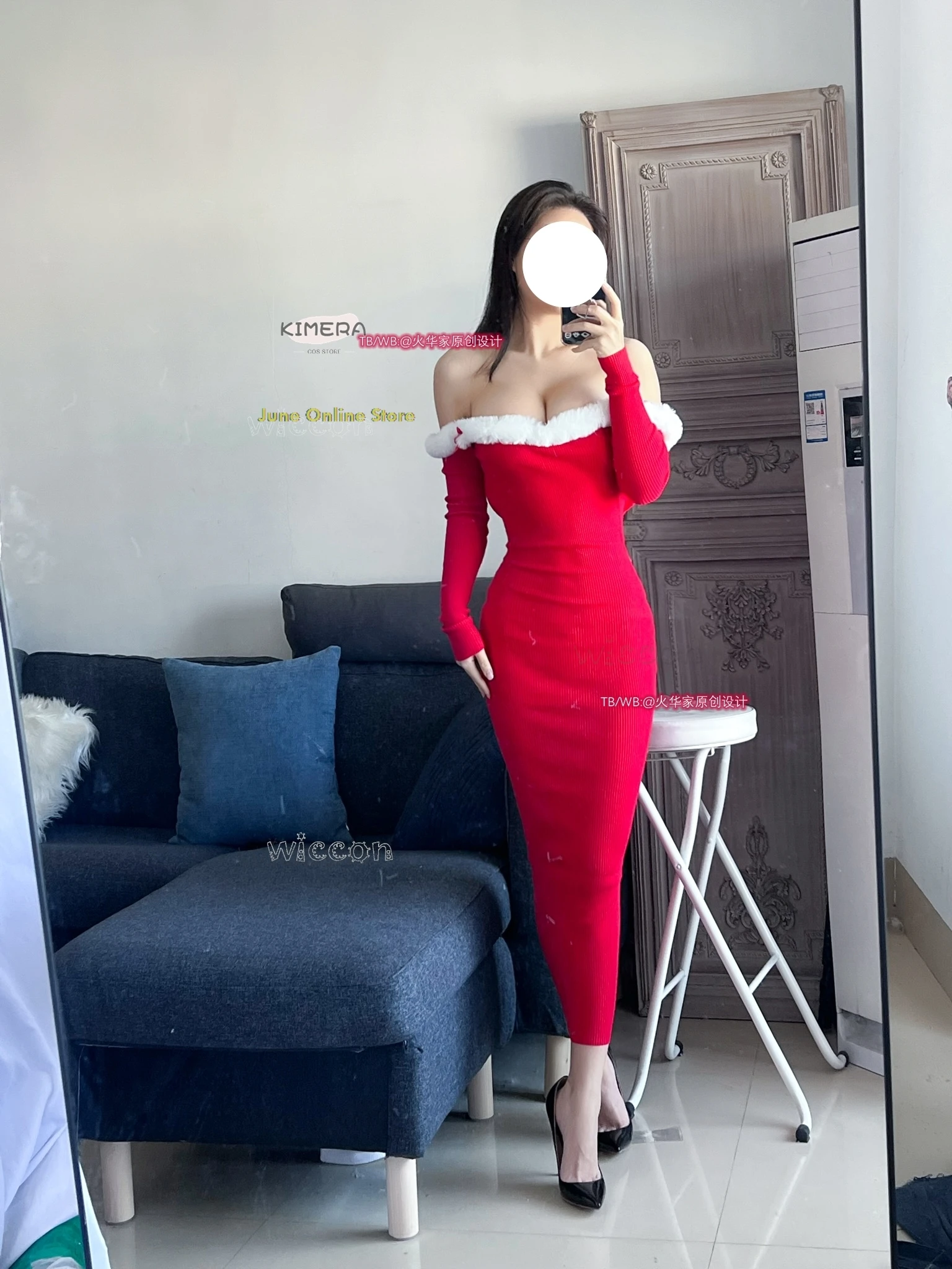 Рождественский сексуальный наряд с открытой спиной облегающее красное платье