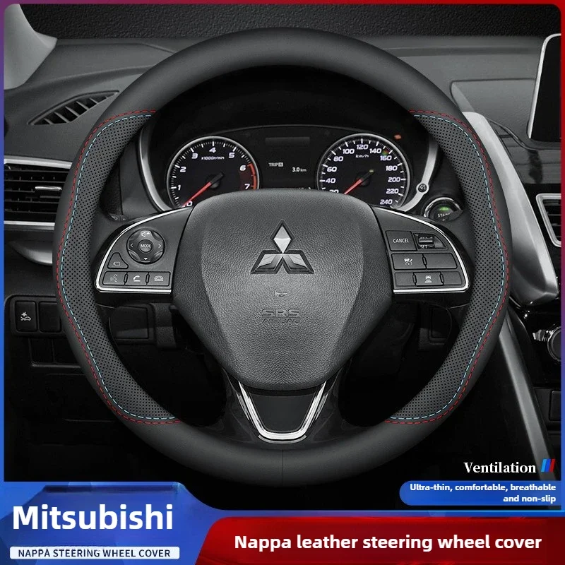 Фото Автомобильный кожаный чехол на руль для Mitsubishi Delica Mini eK X EV Space Eclipse Cross Grand Lancer Xpander Outlander PHEV 38 см №1