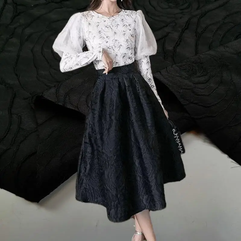 

Pure Dark Pattern Jacquard Yarn-dyed Fabric Chinese Style Rose Wide-leg Pants Tang Suit Brocade Cheongsam Hanfu Material Sewing