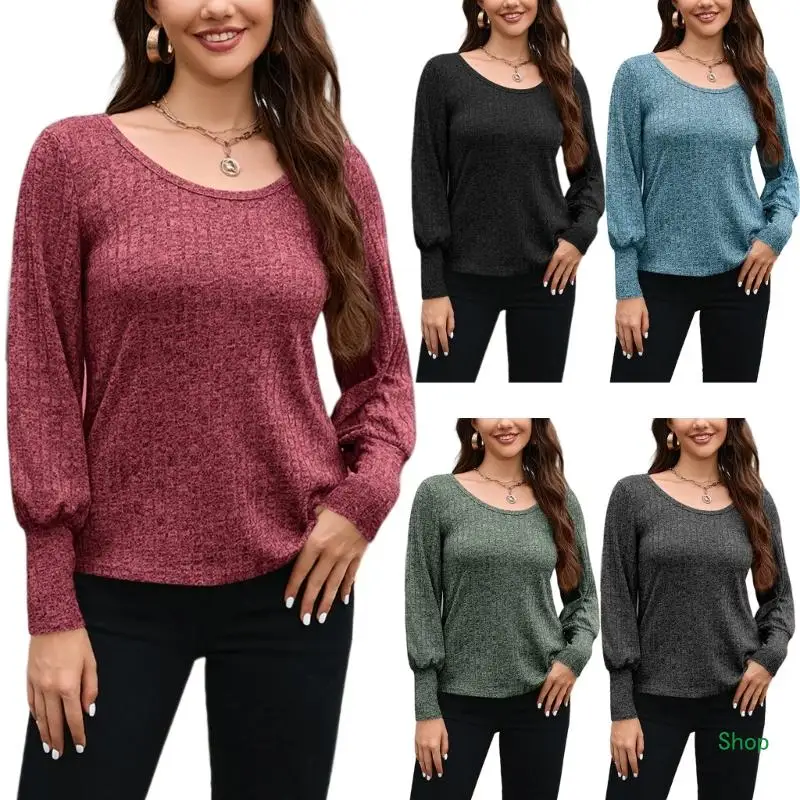 

L5YC Womens Solid Color Long Sleeve O-Neck Work Blouses Tops Office Lady Basic T-shirt Pullover Tops Camisole