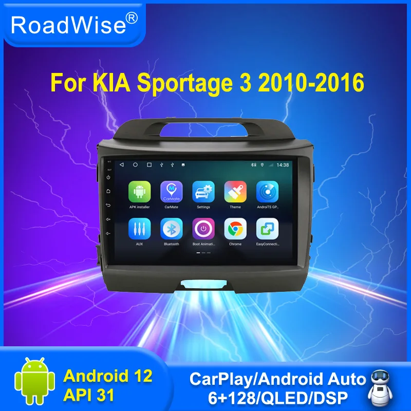Roadwise Android Auto Radio Multimedia Player For Kia Sportage 3 2010 2011 2012 2013 2014 2015 2016 4G GPS DVD 2 Din Head Unit
