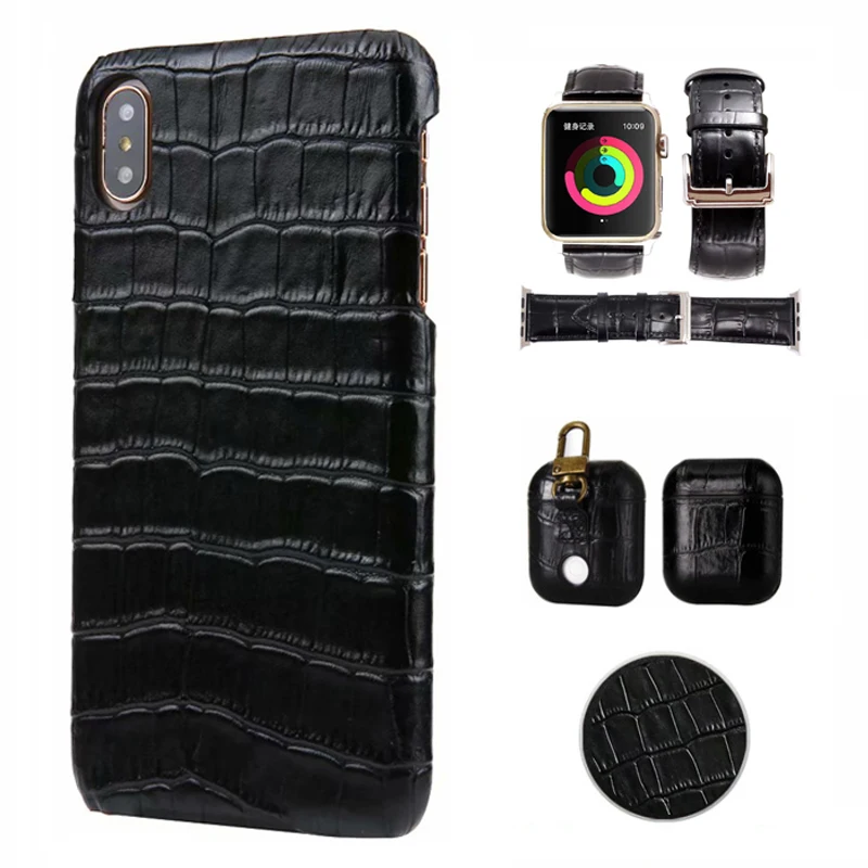 

Real leather Crocodile Pattern Retro Case for iPhone XR Xs Max 7 8 Plus 11 Pro Max AirPods Watch strap back Cover Case Fhx-jd4