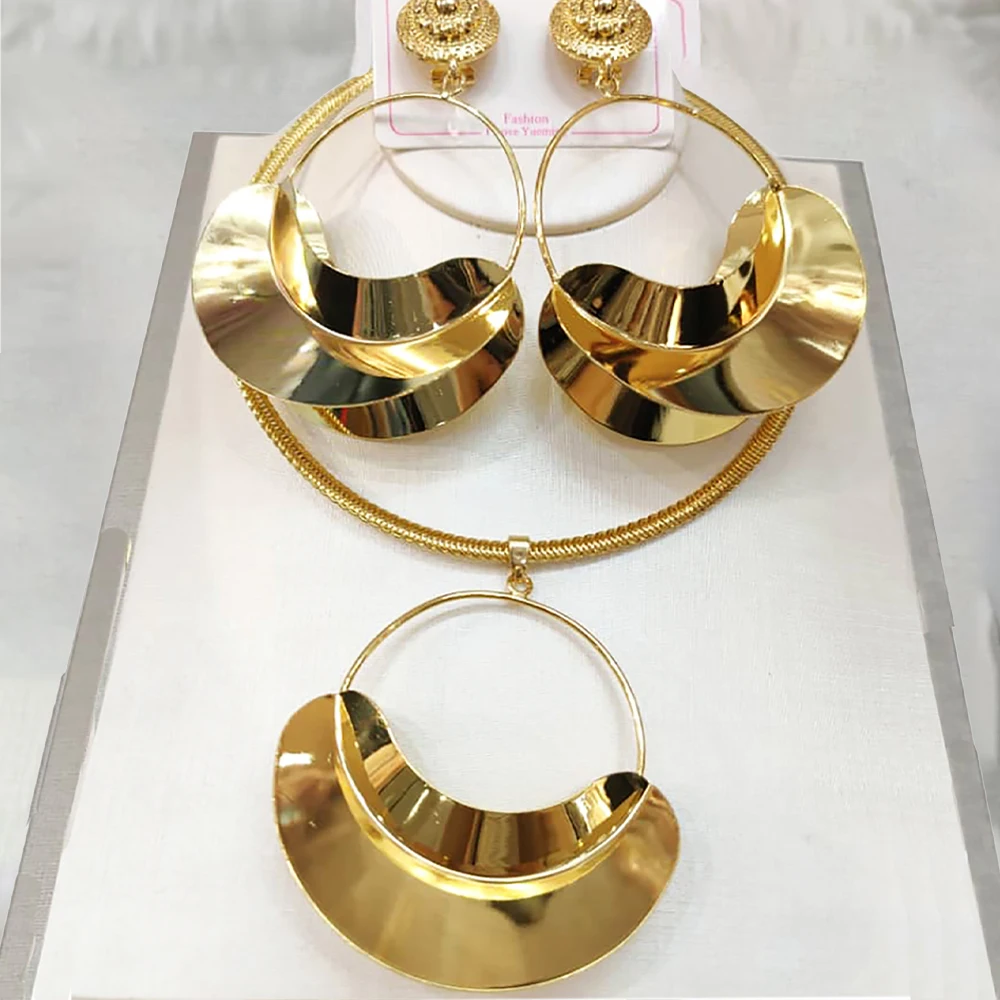 Jewelry Set For Women 2022 Drop Necklace Pendant Dubai Gold Plated Hanging Dangle Big Earring For Wedding Party Anniversary