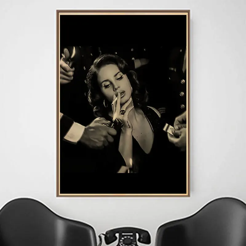 

Music Singer Lana Del Rey Vintage Poster And Prints Black And White Canvas Painting Room Bedroom Home Decor HD Wall Art Pictures