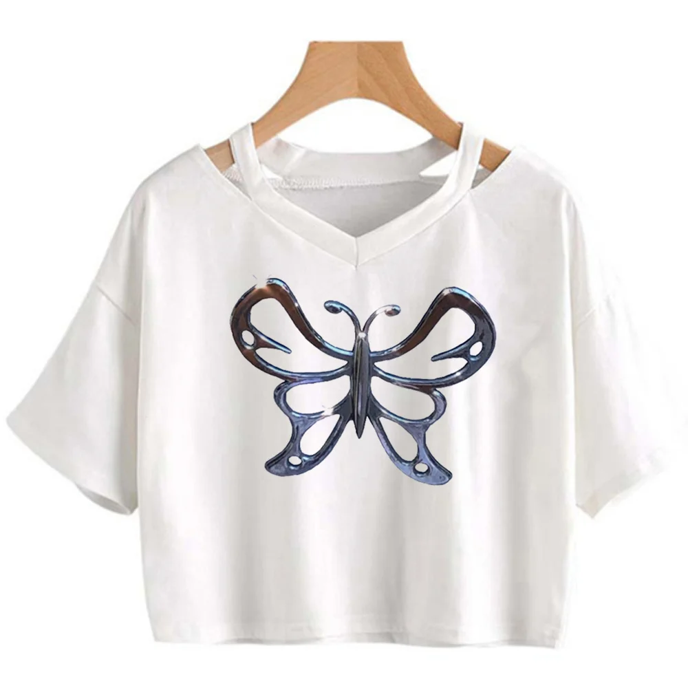 

Футболка женская в стиле 90-х с бабочками, уличная одежда, кроп-топ в стиле каваи манга Харадзюку, милая рубашка