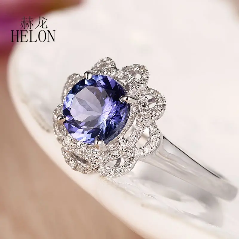 HELON однотонное белое золото 14 карат круглое 7 мм натуральный танзанит бриллианты