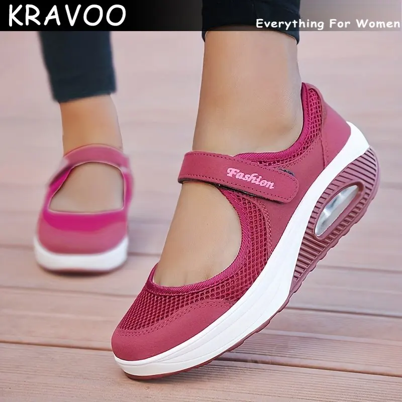 

KRAVOO Summer Red Women Platform Sandals Woman Vulcanize Shoes Casual Sneakers Female Soft Flat For Lady Lightweight Breathable