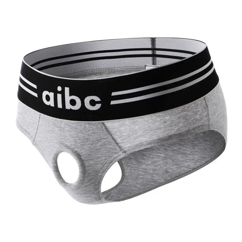 Men's Cotton Briefs Built-in Silicone Cock Ring Vibration Bag Separated Panties Men Underwear Sexy Gay Lingerie with Penis Hole