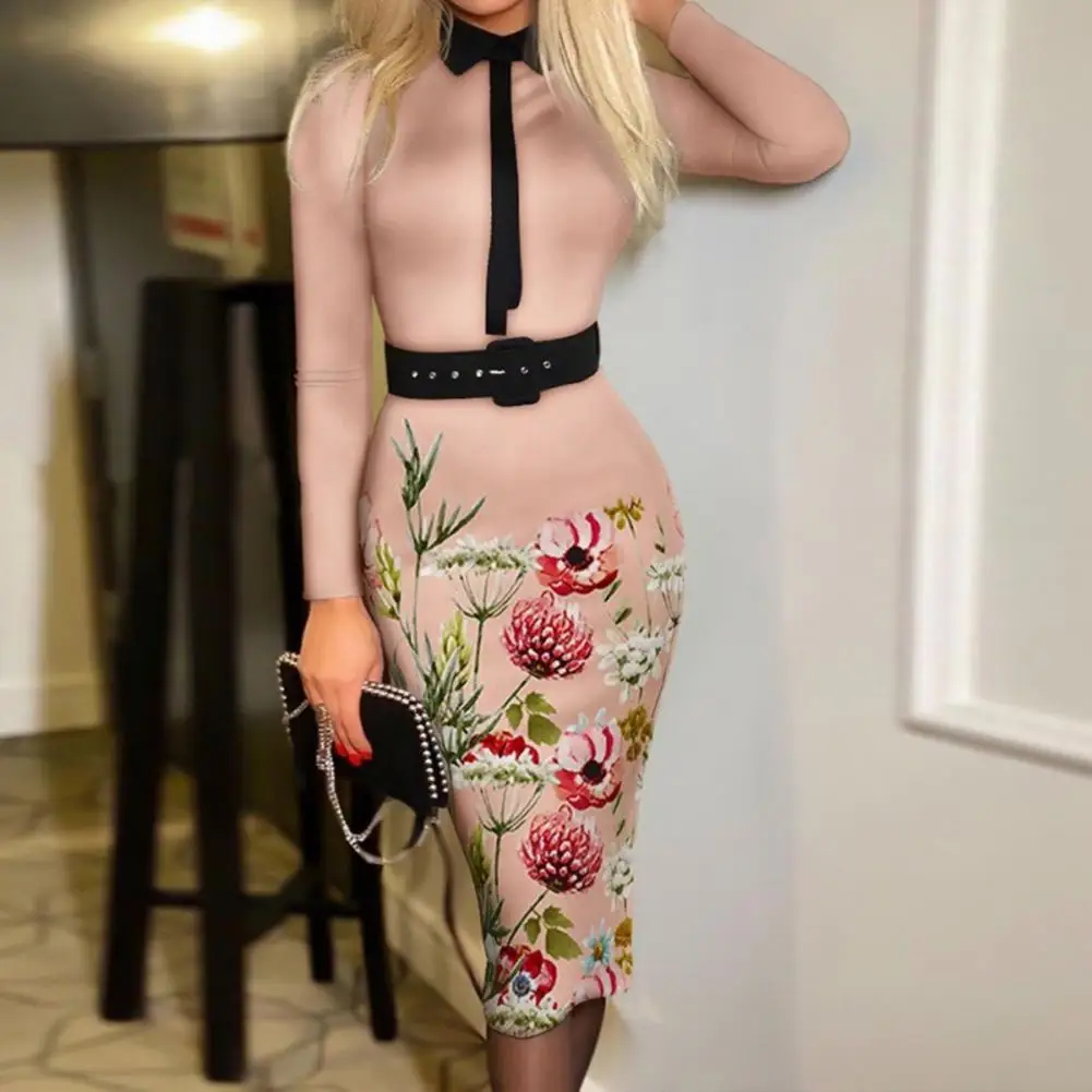 

Slim Fit Dress Plaid Print Office Lady Dress Slim Fit Bodycon Midi with Lapel High Waist Workwear for Women Women Midi Dress