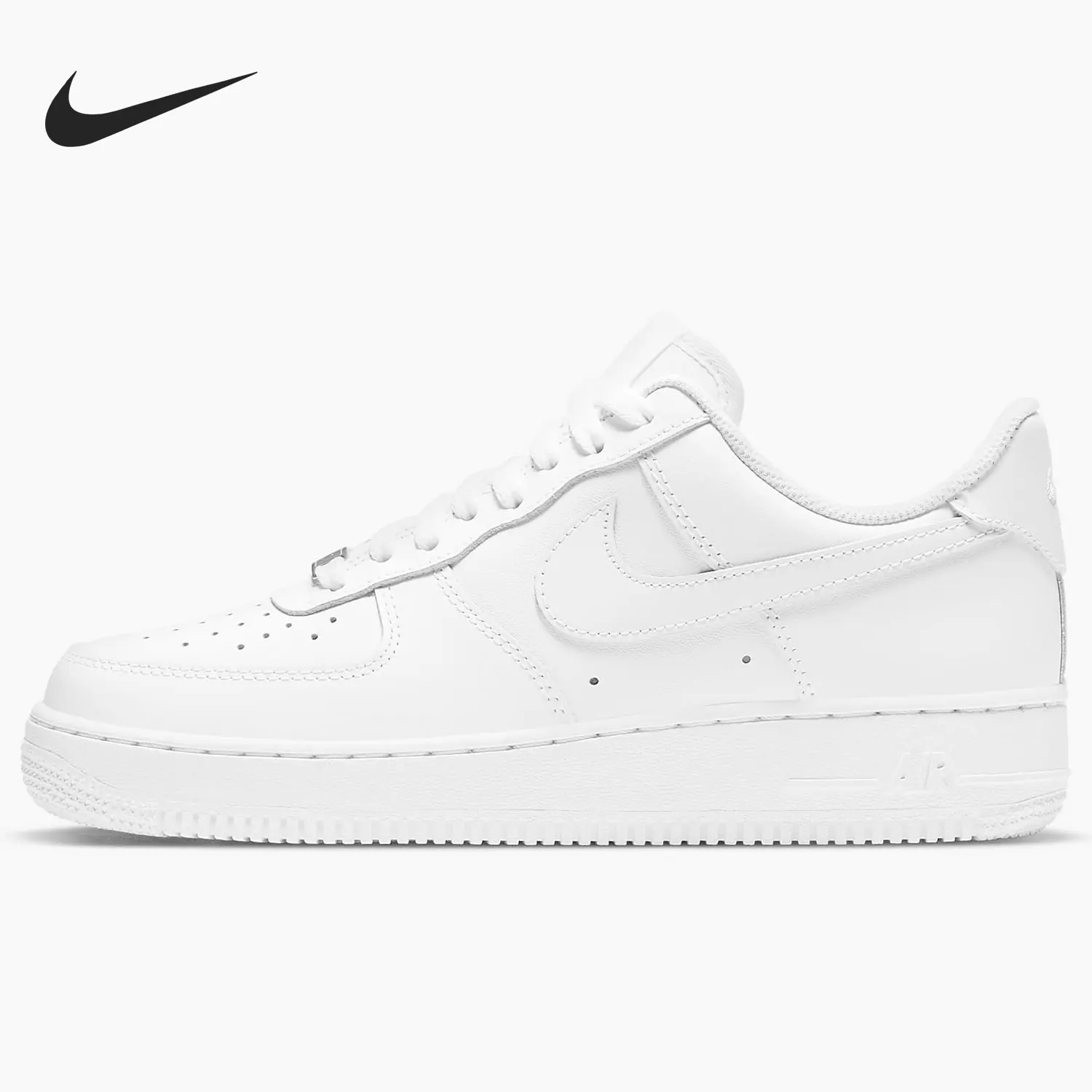Фото Кожаные прочные низкие кроссовки Nike Air Force 1, классический ретро-стиль для женщин, чистый белый цвет DD8959-100, нескользящая повседневная обувь №3