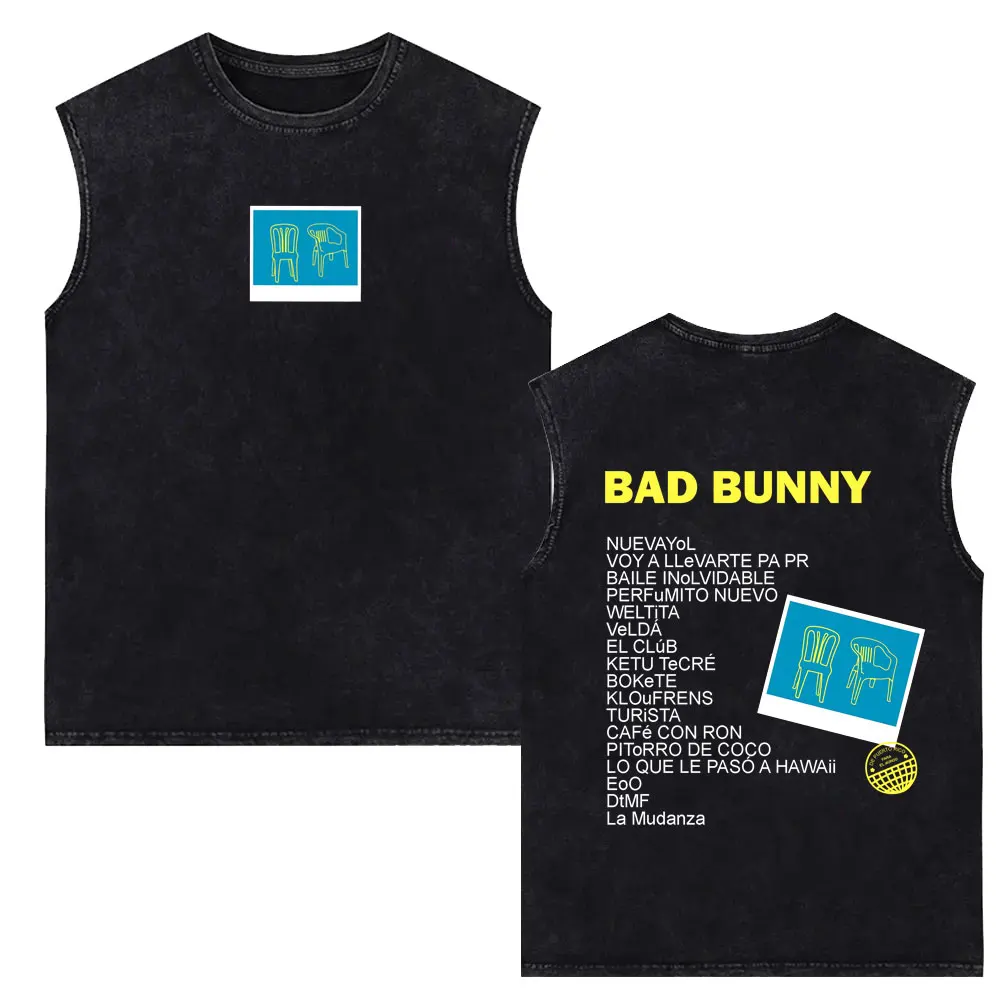Фото Майка-безрукавка Rapper Bad Bunny Washed Sleeveless Vest Tshirt Debi Tirar Mas Fotos DTMF, модная уличная одежда в стиле хип-хоп для мужчин и женщин №2