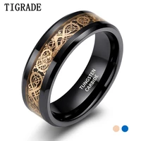 tigrade 8mm black tungsten carbide men ring celtic dragon inlay wedding band for male anel masciulino bague luxury jewelry