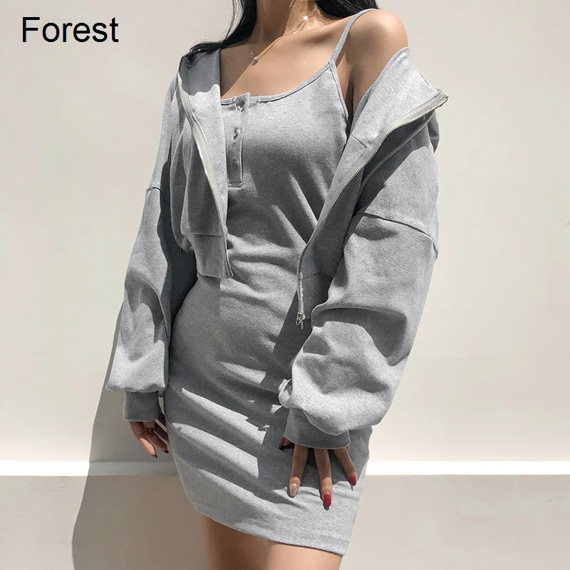 

Женский Повседневный свитер на молнии с капюшоном, облегающая пикантная юбка с запахом на бедрах, Женская толстовка с капюшоном Forest