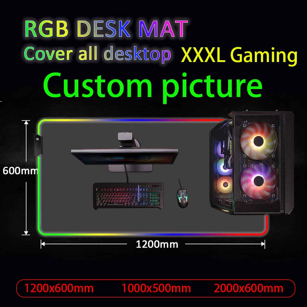Очень большой игровой коврик для мыши RGB, пользовательский коврик с подсветкой 1200x600, компьютерные коврики, офисный игровой стол, для настольных игр, для настольных игр x