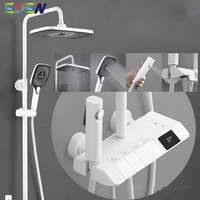 white piano digital bath shower system set hot cold brass bathroom fixture waterfall shower faucets grey piano digital faucet