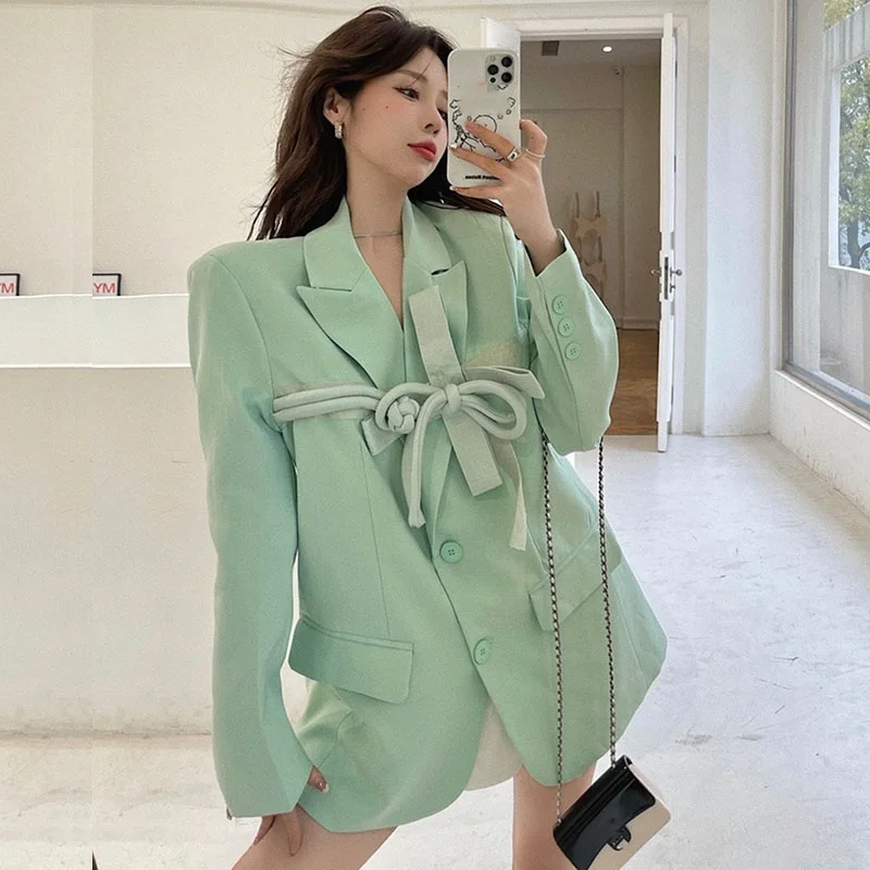 

Spring Bow Decoration Women Suit Jacket Notched Collar Single-breasted Long Sleeve Female Coat Autumn Lady Office Blazer Outwear
