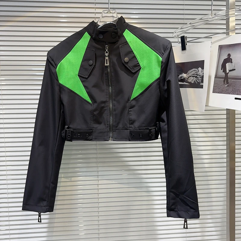 Женская Асимметричная плиссированная длинная куртка DEAT короткая контрастных