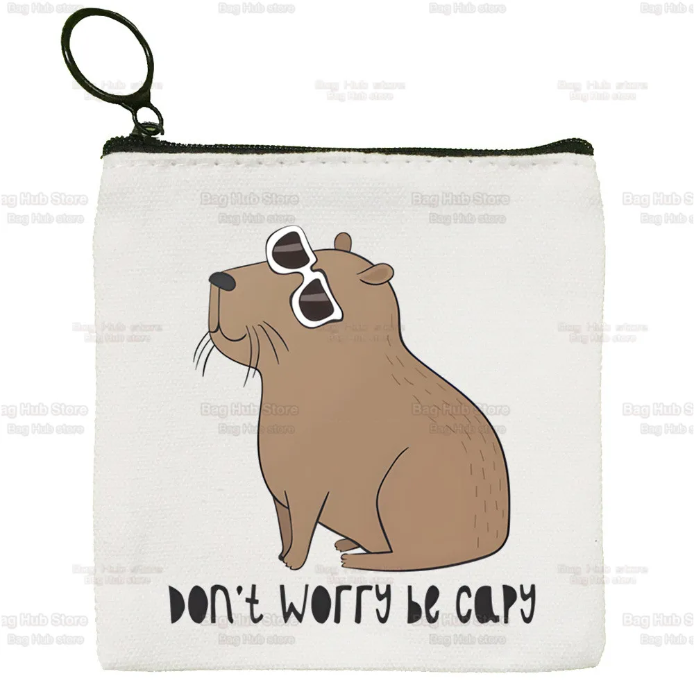 Capybara Cute Animal Cartoon Simple Canvas Coin Purse Cute Cartoon Key Case Lady Bag Coin Storage Bag