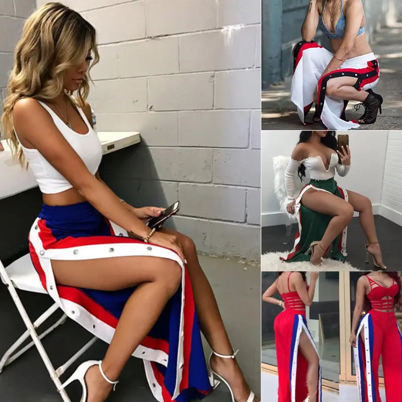 

Брюки женские с разрезом, повседневные длинные штаны для бега, с боковыми пуговицами, с широкими штанинами, модные пикантные, весна-лето