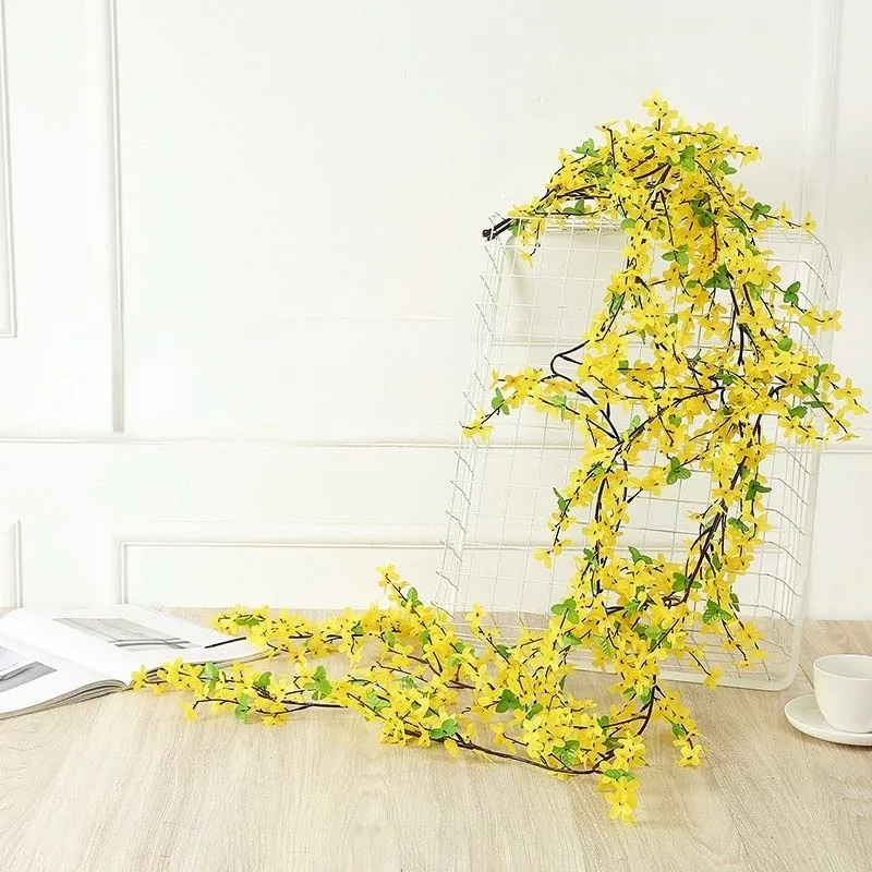 

New Artificial Green Plants 1.8 M Winter Jasmine Flower Vine Garden Fence Decoration, Wedding Scene Arrangement, Home Pendant