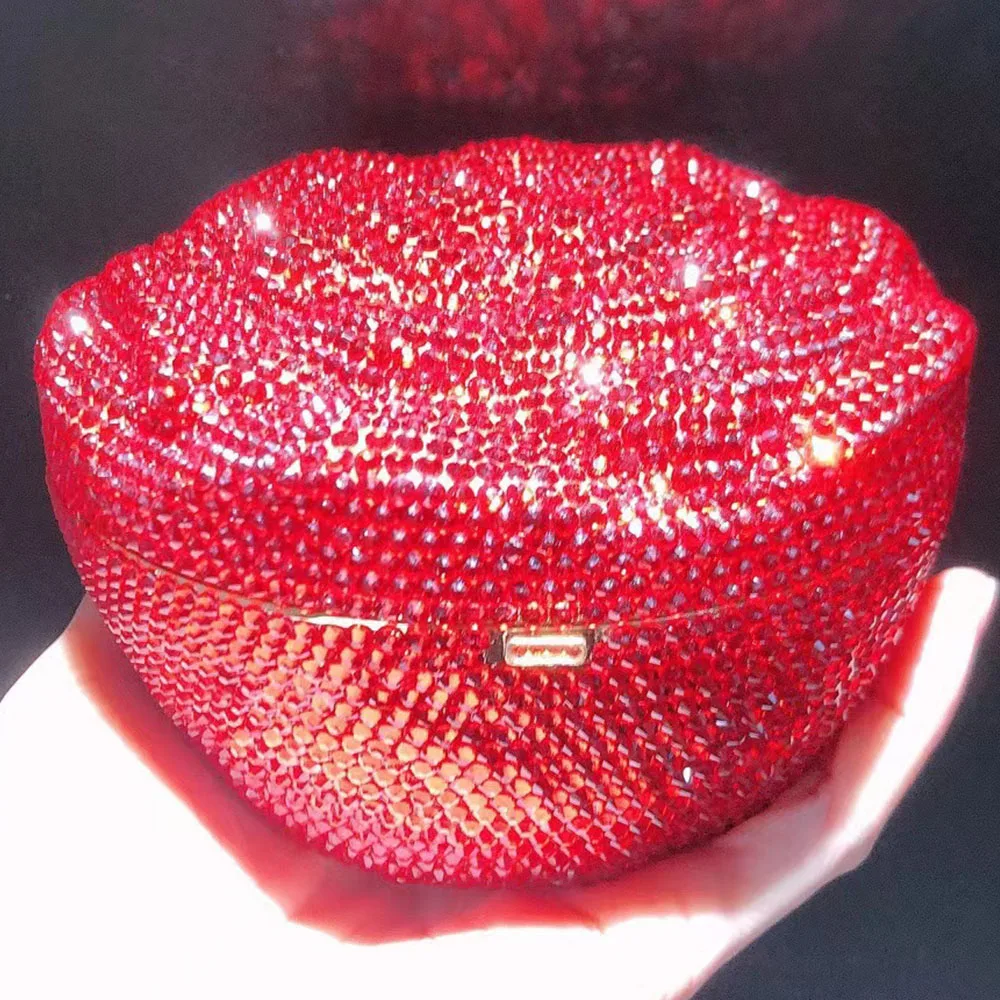 New Full Diamond Red Crystal Flower Evening Bag Cake 3D Women Wedding Clutch Luxury Lady Rhinestone Mini Purses And Handbags