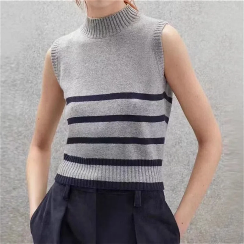 

Women's sweater 2023 Autumn New Korean Fashion Stripe Contrast Women's Pullover High Quality Cashmere Tank Top y2k Knitwear Vest